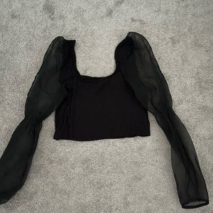 Puffy mesh long sleeve dress shirt